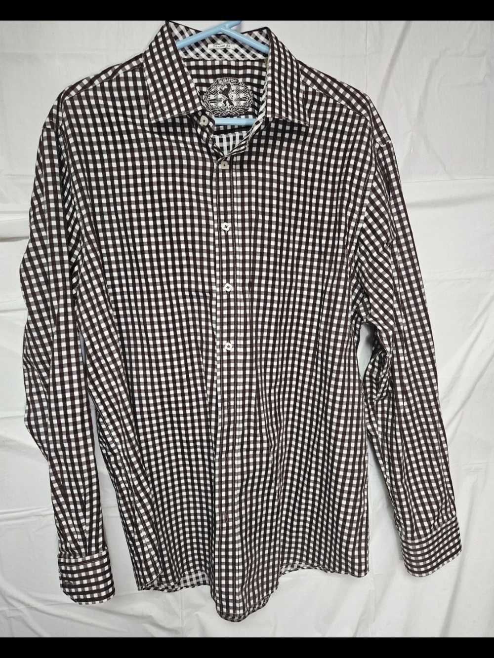 Bugatchi Brown and White Gingham XXL Button-Down Shirt
